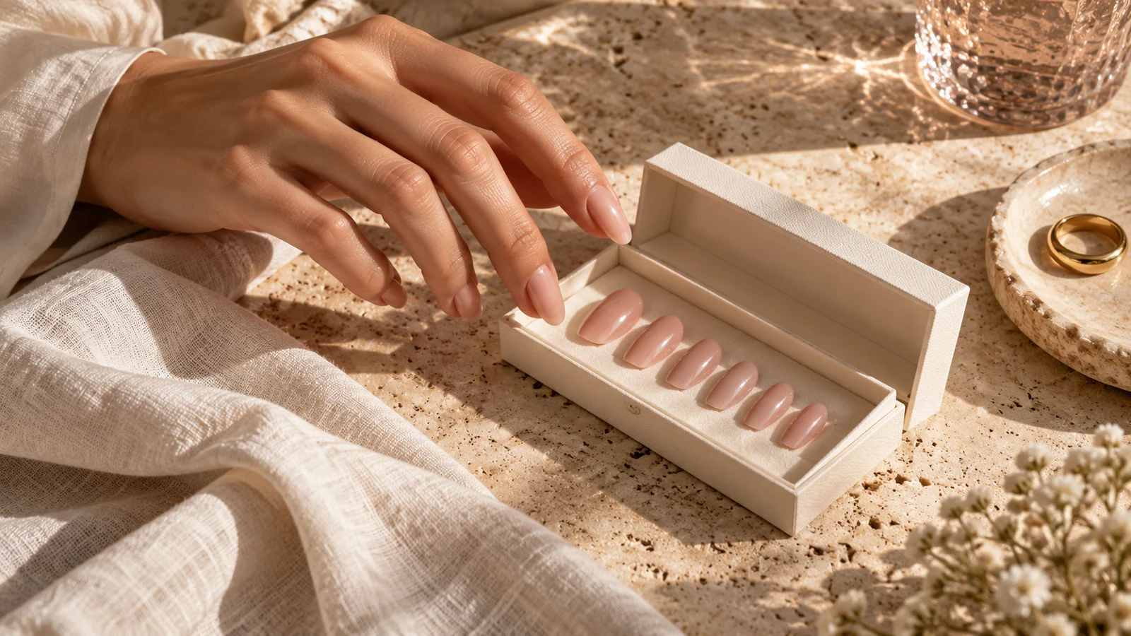 Concept custom nail design with ivory packaging